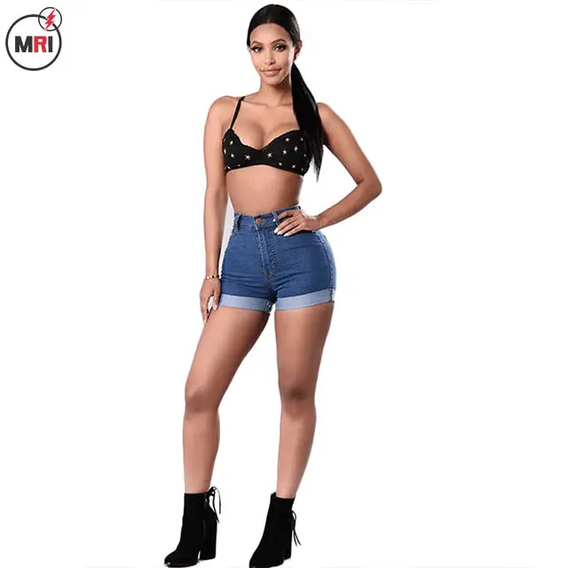 Fashion Comfortable Vintage Grey Denim Women High Waist Denim Shorts Jeans