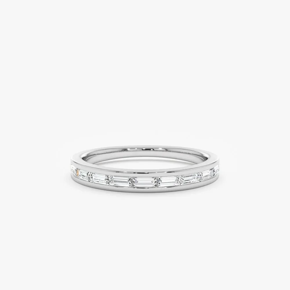 Baguette Cut Natural Diamond IGI Certified G Color 0.40 CTW Diamond Channel Wedding Band 14K Solid Gold