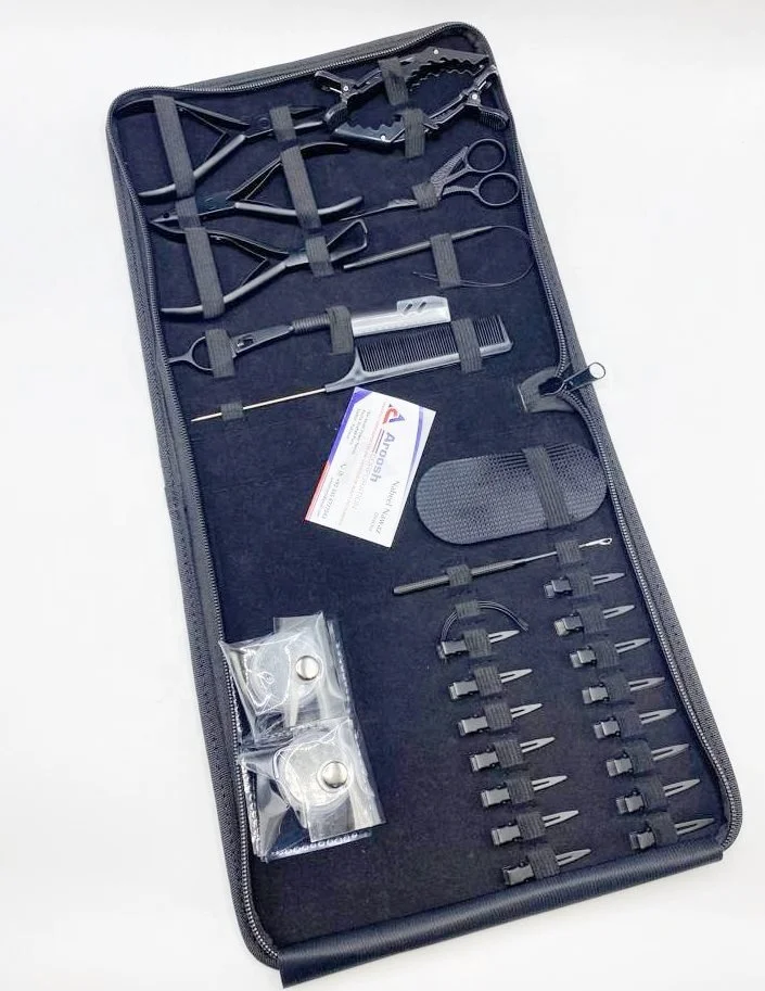 Black Hot Selling Wholesale Surgical Grade Stainless Steel Hair Extension Pliers With Micro Beads, Hair Gripper Tools Kit Set