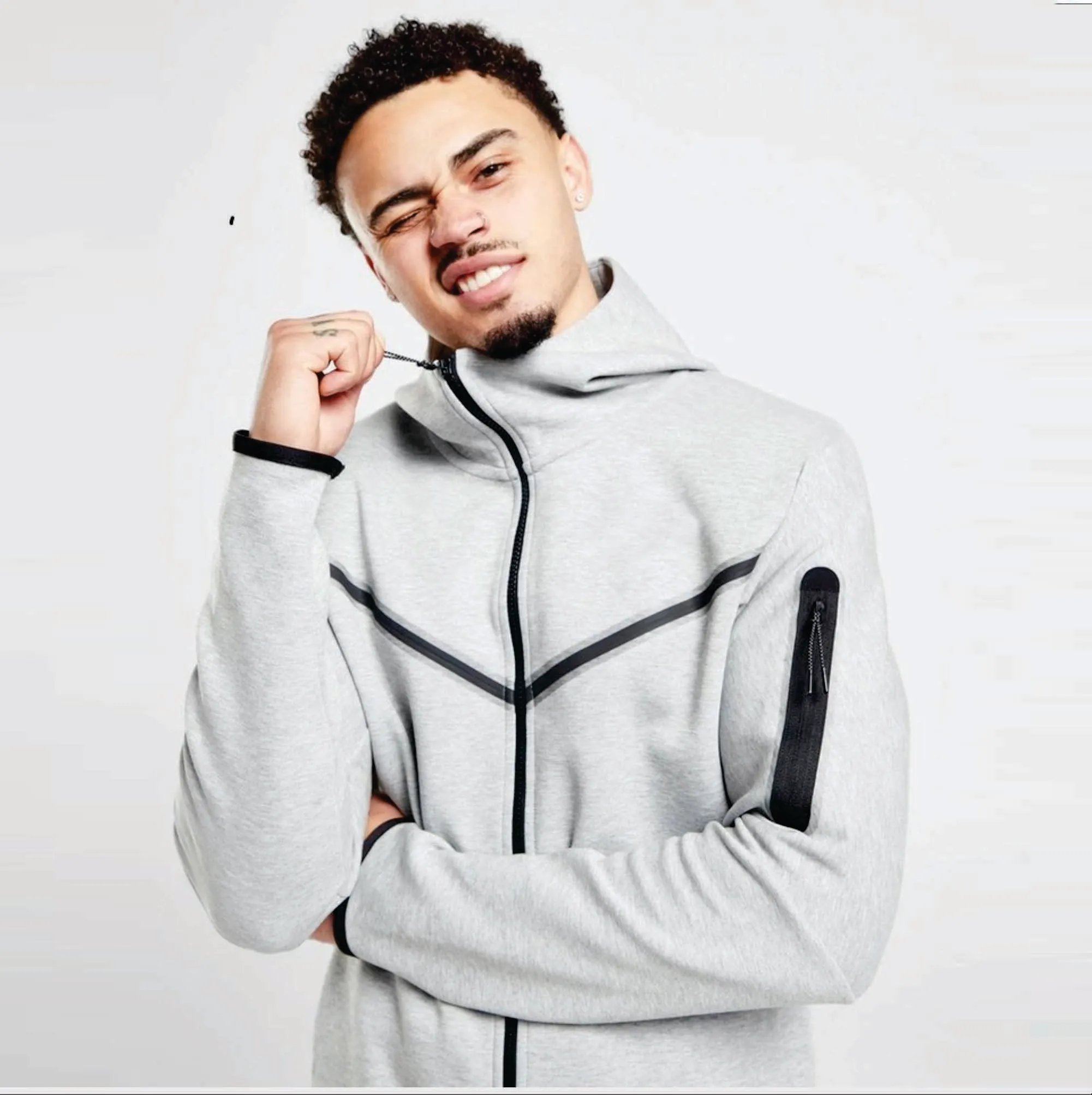 Custom Brand Logo Design 66% Cotton 34% Polyester Dark Heather Grey Warmth Standard Fit Sportswear Tech Fleece Tracksuit