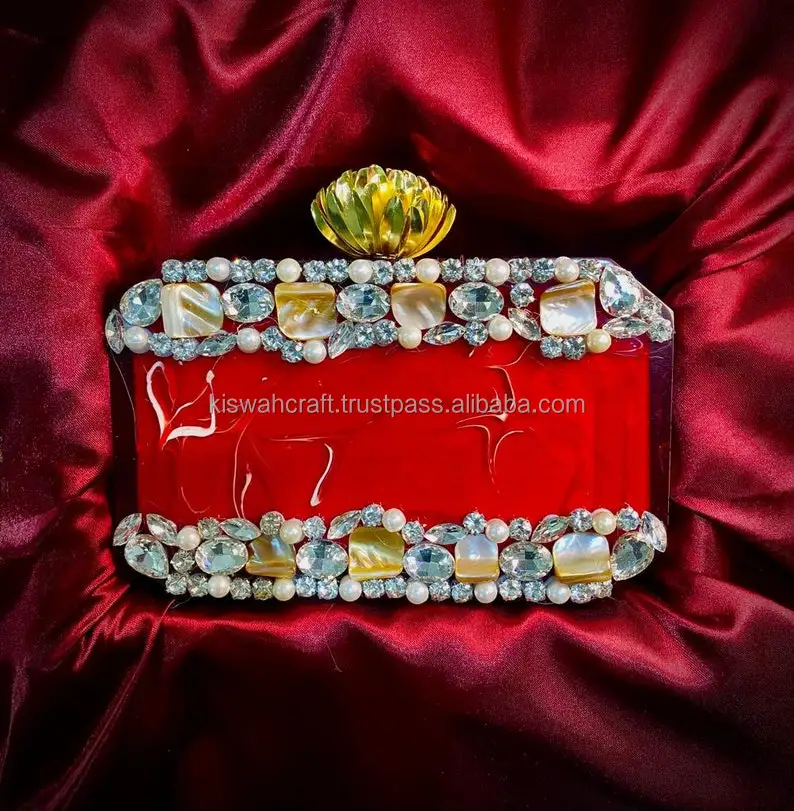 Factory direct wholesale brand new resin women clutch evening bag large space resin shine gives look by kiswah craft