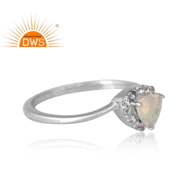 Latest Selling 926 Sterling Silver Palladium Plated Natural Ethiopian Opal & White Topaz Gemstone Ring Jewelry Manufacturer