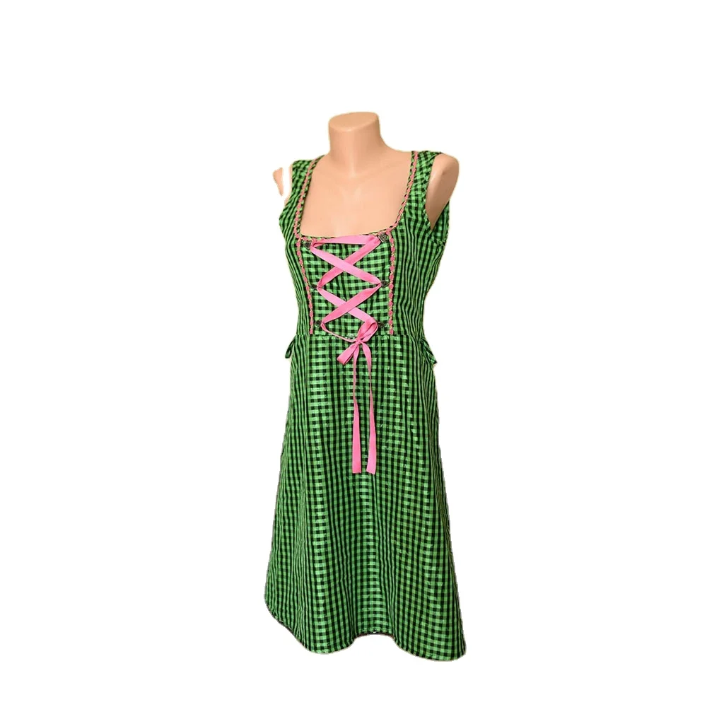 Women Dirndl Dress New Design Dirndl Frocks For Women 2 PCS Set 100% Cotton Checkered Fabric Bavarian Oktoberfest Dirndl Dress