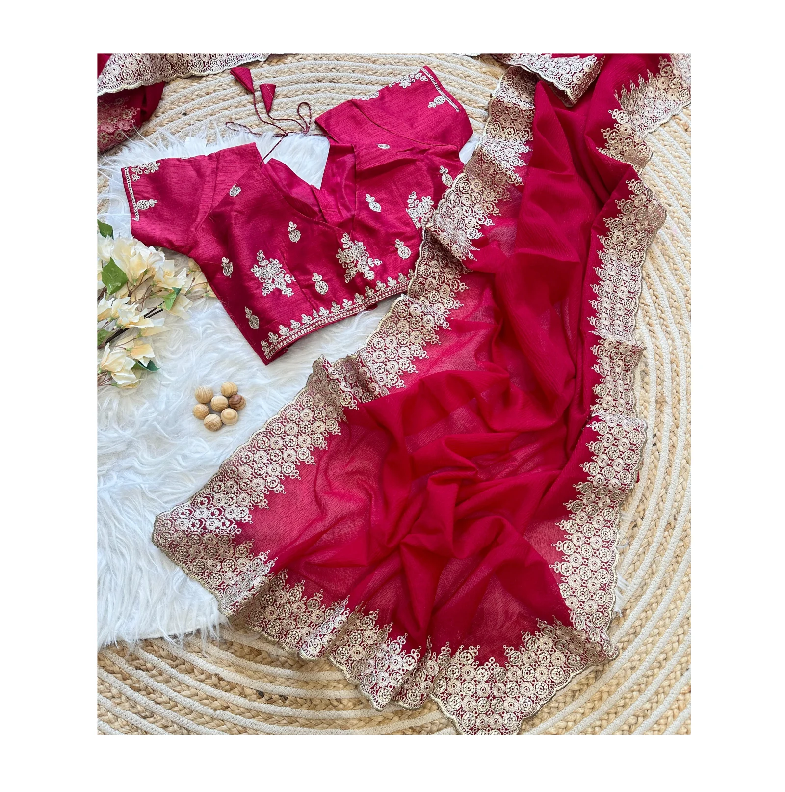 Designer Chiffon Silk Saree With Beautiful thread Embroidery Work, Sequins Work Wedding Wear saree, Designer Party Wear saree