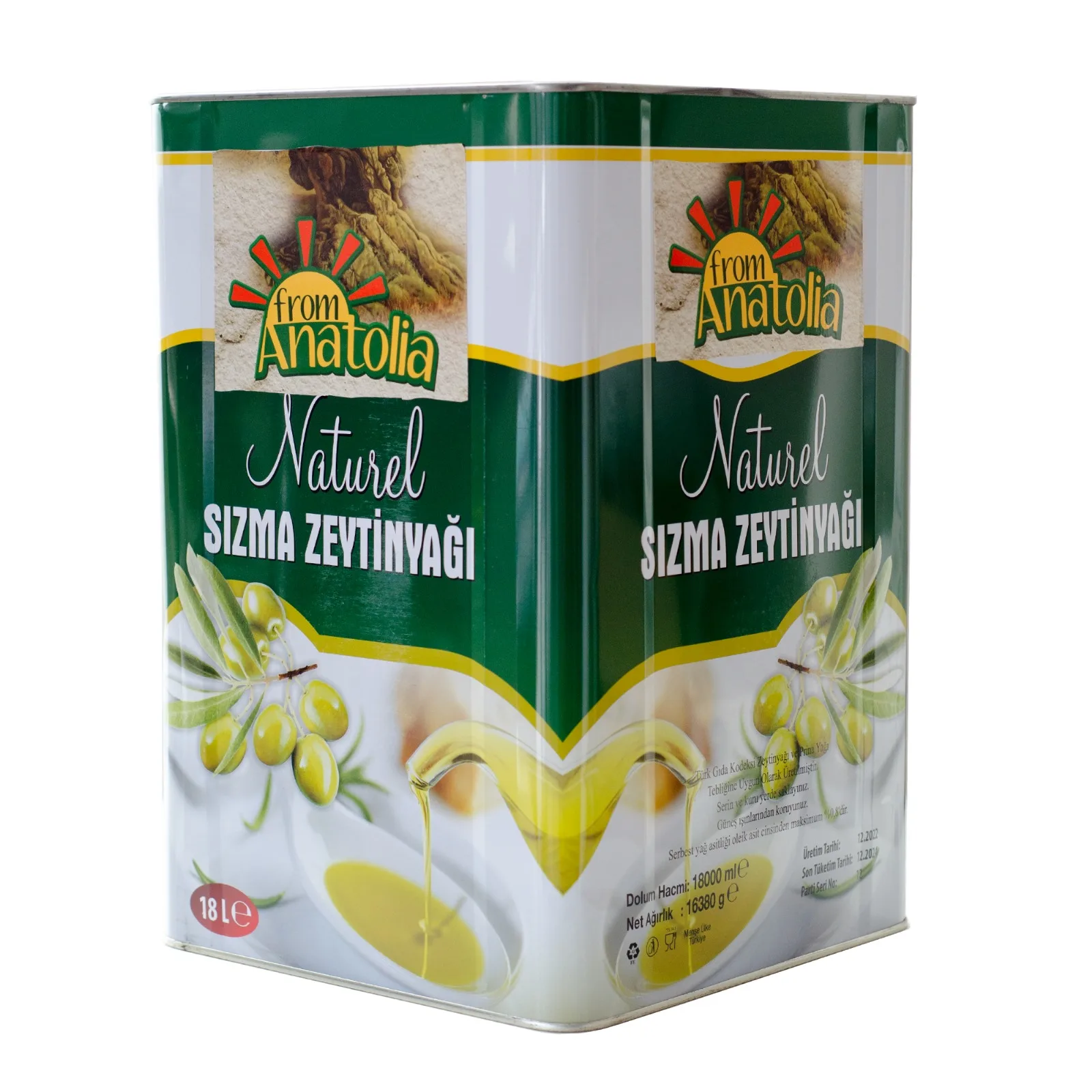 High Quality From Anatolia 18 Liter Tin Packaging for Olive Oil Made in Turkey Private Label