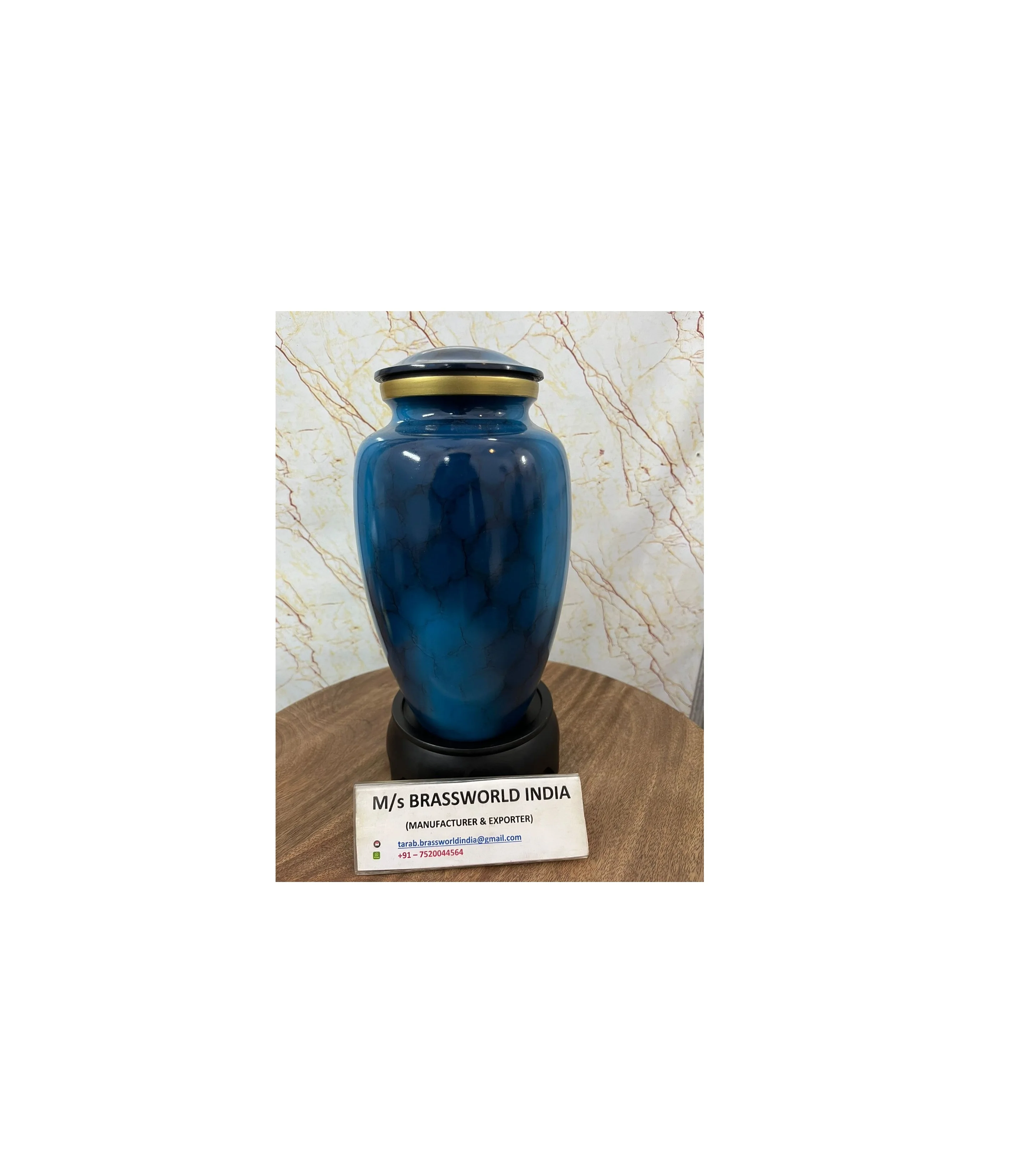 Funeral Supplies Metal Cremation Urn with Blue Cloud Metal Memorial Human Ashes Storage Urn with Lid