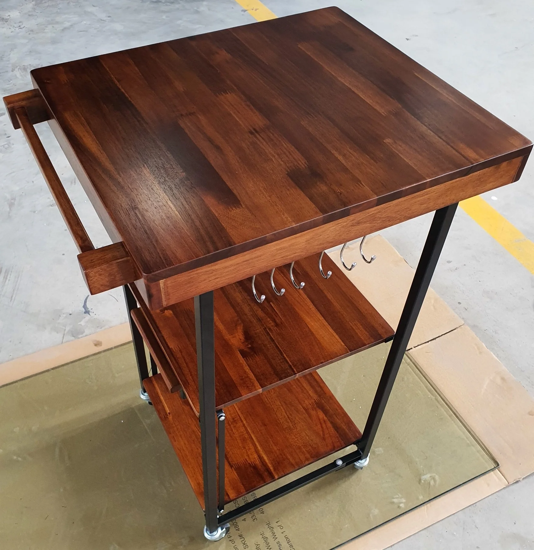 Acacia Wood Rectangular Folding Kitchen Cart with drawer Collapsible Multifunction tsv 3-tier kitchen cart