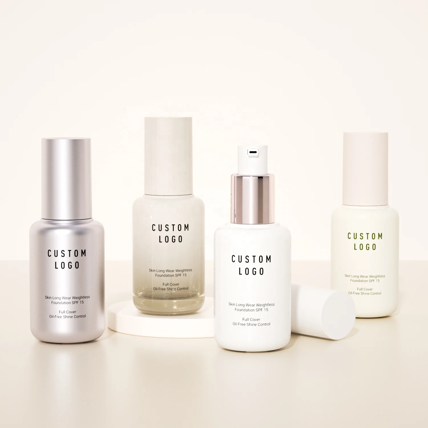 Luxury White frosted electroplated Empty 30ml Pump Liquid Serum Lotion Foundation Matte Glass Bottles For Cosmetics