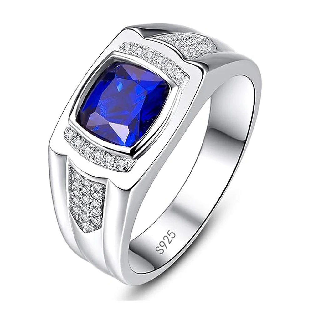 Оптовая Продажа 925 стерлингового серебра ювелирные изделия для мужчин серебряное кольцо обручальное круглой огранки с сапфиром