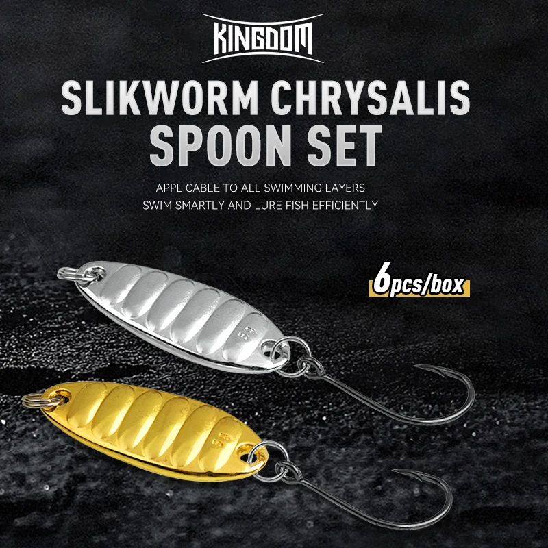 KINGDOM Spoon Combo 1.5g 2.5g 3g 5g  6pcs/box  Pike Trout Bass Artificial Peche Composite Sequins Spinner Baits with Single Hook