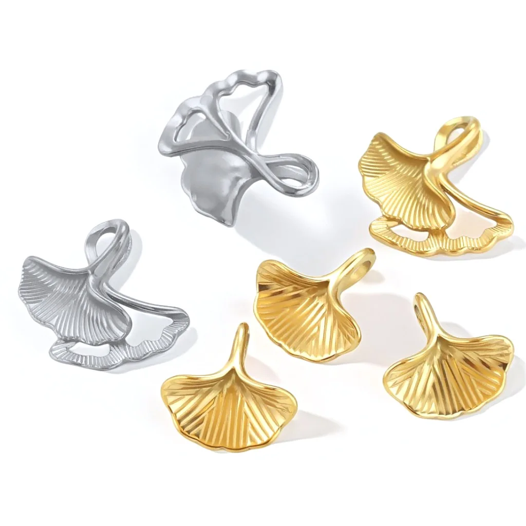 Hot Selling Gingko Leaf Pendant Vacuum Plating 316 Stainless Steel Mold Casting Charms DIY No Fade Jewelry Match Necklace