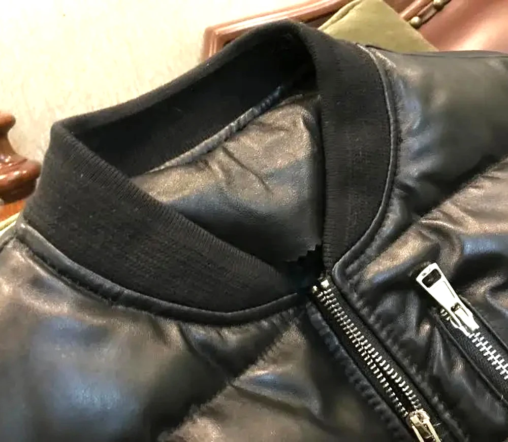 Fir ocaideach Jacket leathair fior Duck Saincheaptha Duin Jacket Leathar Eadai leathair te gheimhridh den scoth Puffer Leathar