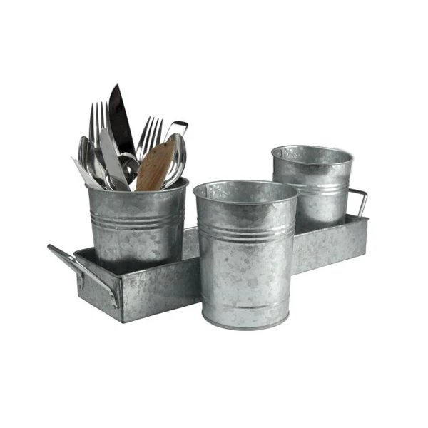 Decorative Utensils Holder for Forks Knife & Spoons Metal Utensil Holder Silverware Organizer Galvanized Caddy