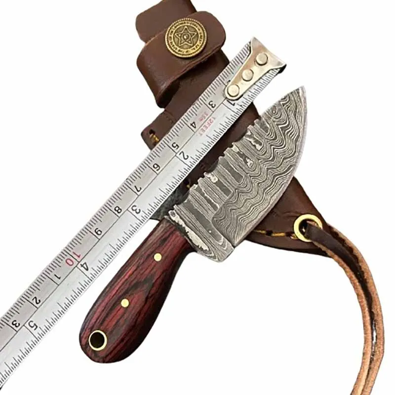 Unique Design Damascus Steel Skinner Knife Wood Handle Hand Made Customized Logo Skinner Knives