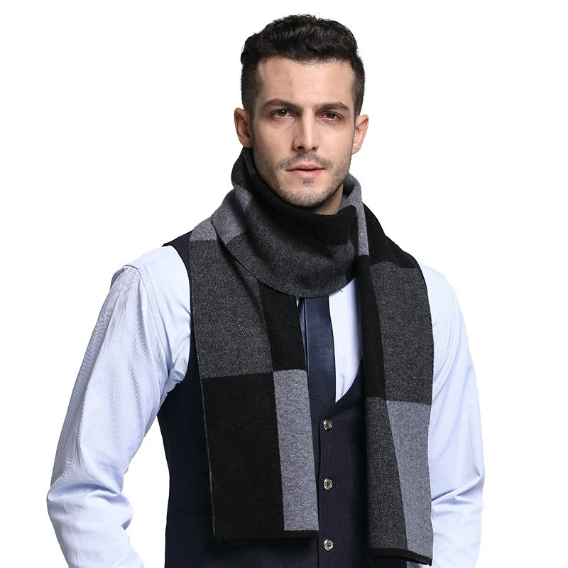 Wholesale USA Classic Combined Effect With Herringbone Edge Custom Men Scarf 2023 Cashmere Wool Muffler Long Scarf