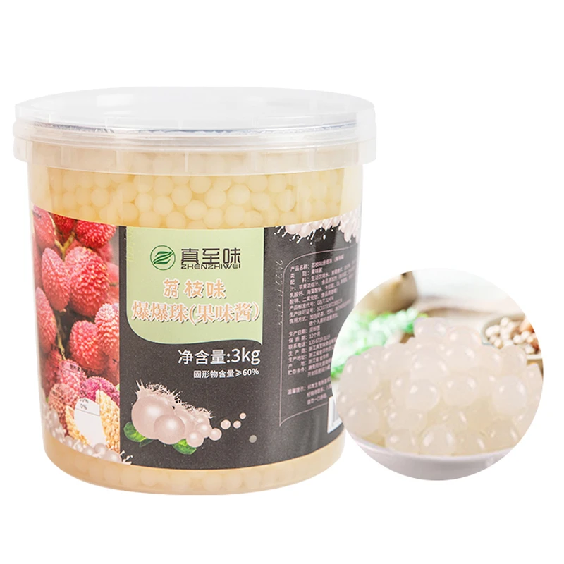 Made In China Best Quality Lychee Flavor Bursting Boba 3 Kg Popping Boba Pearl Ready To Eat Sweet Refreshing