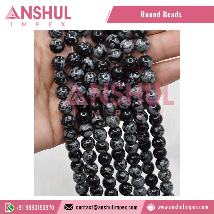 Snowflake Black Obsidian Gemstone 6mm Gemstone Beads Strands Natural Round Beads for Wholesale Purchase