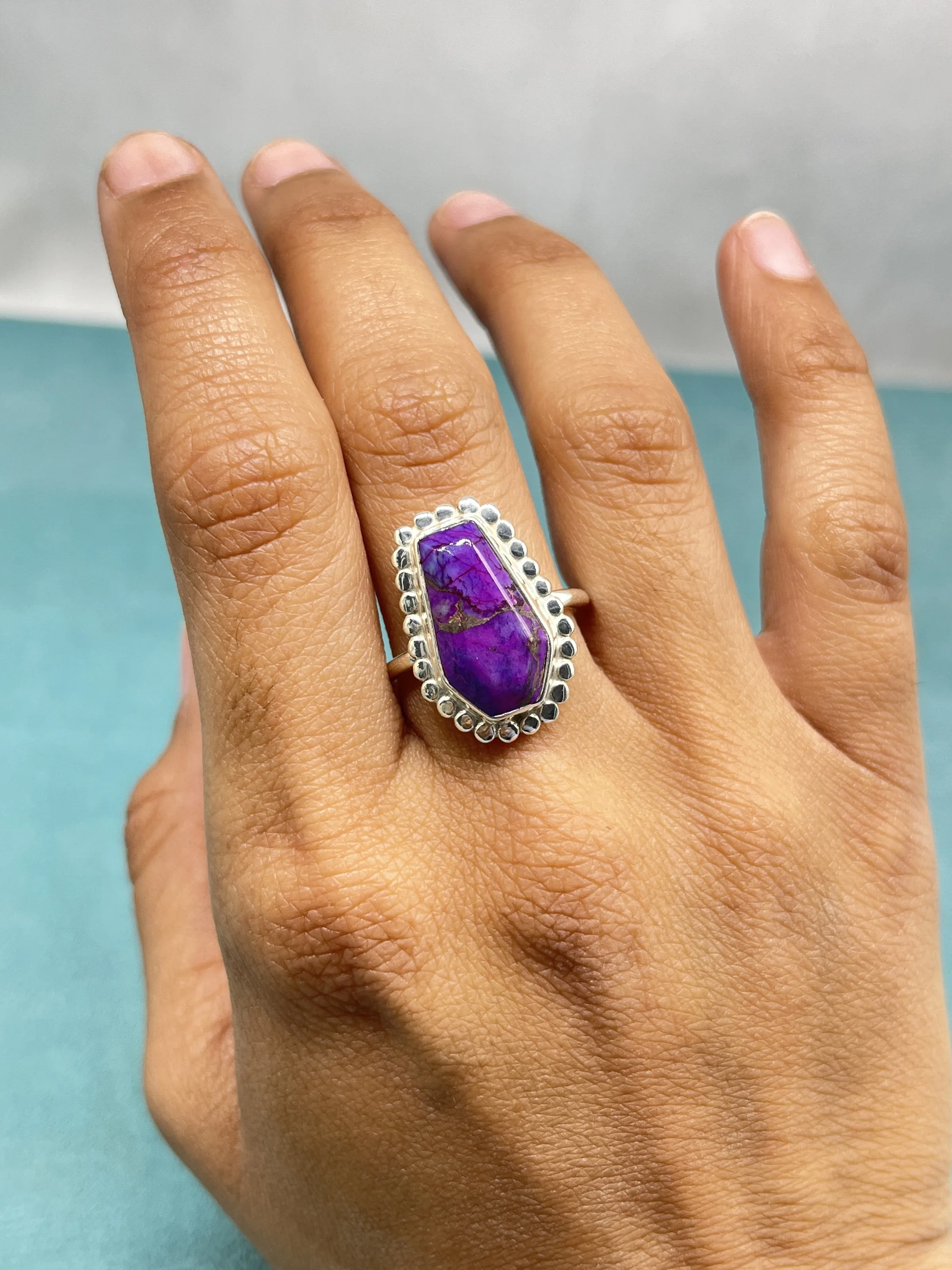 Natural Purple Copper Turquoise Rings coffin shape rings  Handmade rings Silver jewellery manufacture Gemstone manufacture