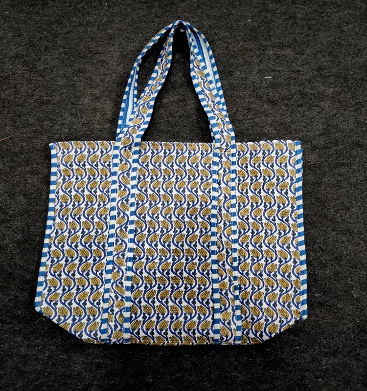 Multi Patchwork Hand Quilted Tote Bag Beautiful Women Shopping Bag Sustainable cotton bag with contrast color decorative pining