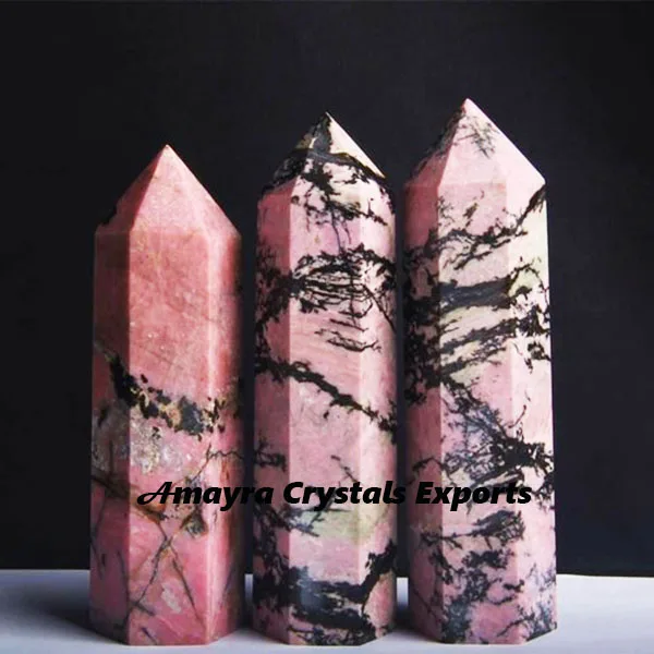 Gemstone Rhodonite Tower Obelisk Handmade Agate Points for Chakra Healing and Balancing Top Quality Crystal Wands From India