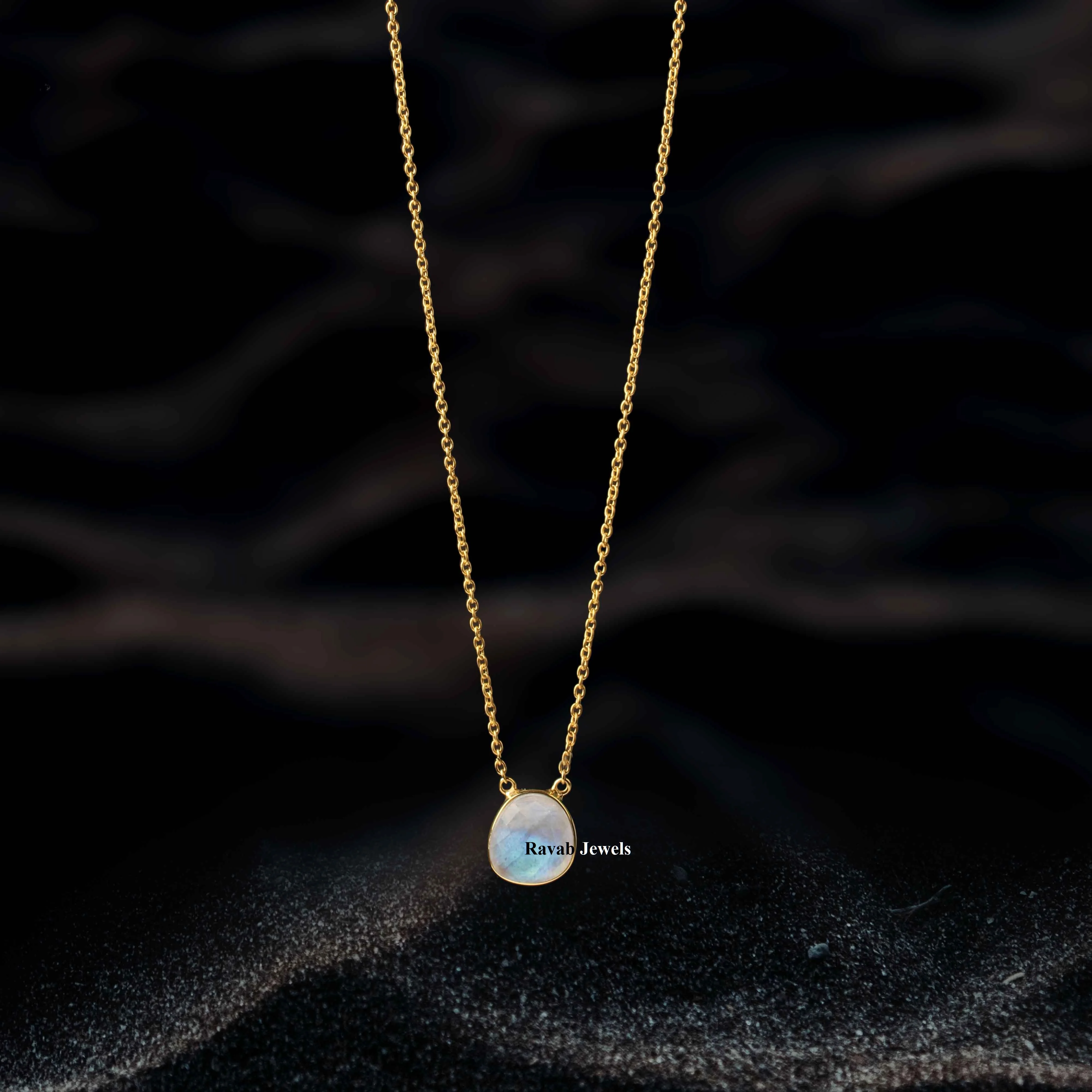 2023 Trendy Custom Manufacture Gemstone Women Necklace Natural Flashy Rainbow Moonstone Gold Plated 925 Sterling Silver Jewelry