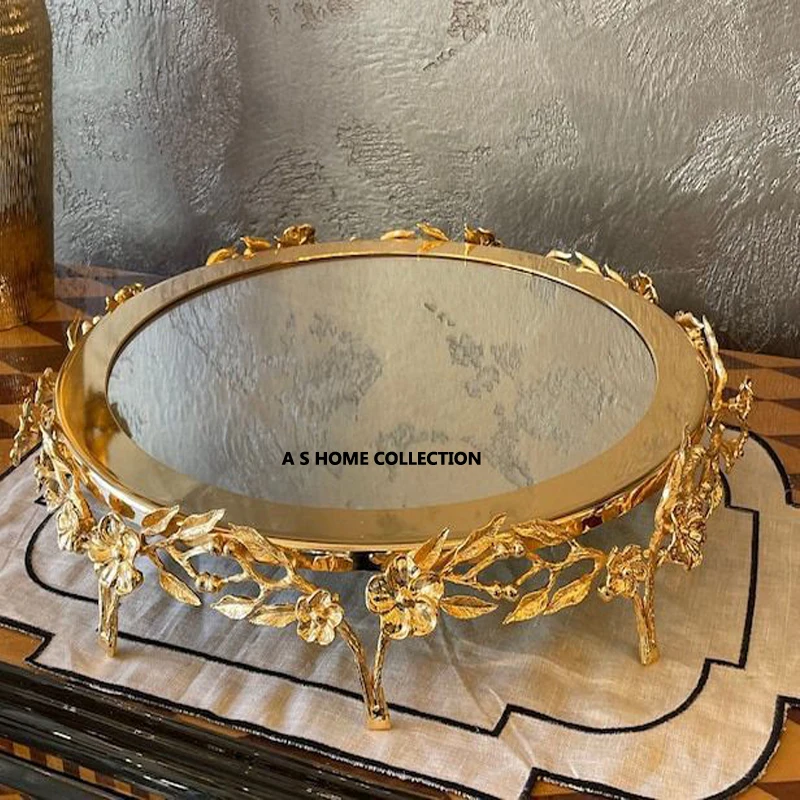 floral golden elegant decorative Design Chocolate Serving Tray In brass Gold Color Superior Quality Hotel Sweet Chocolate Tray