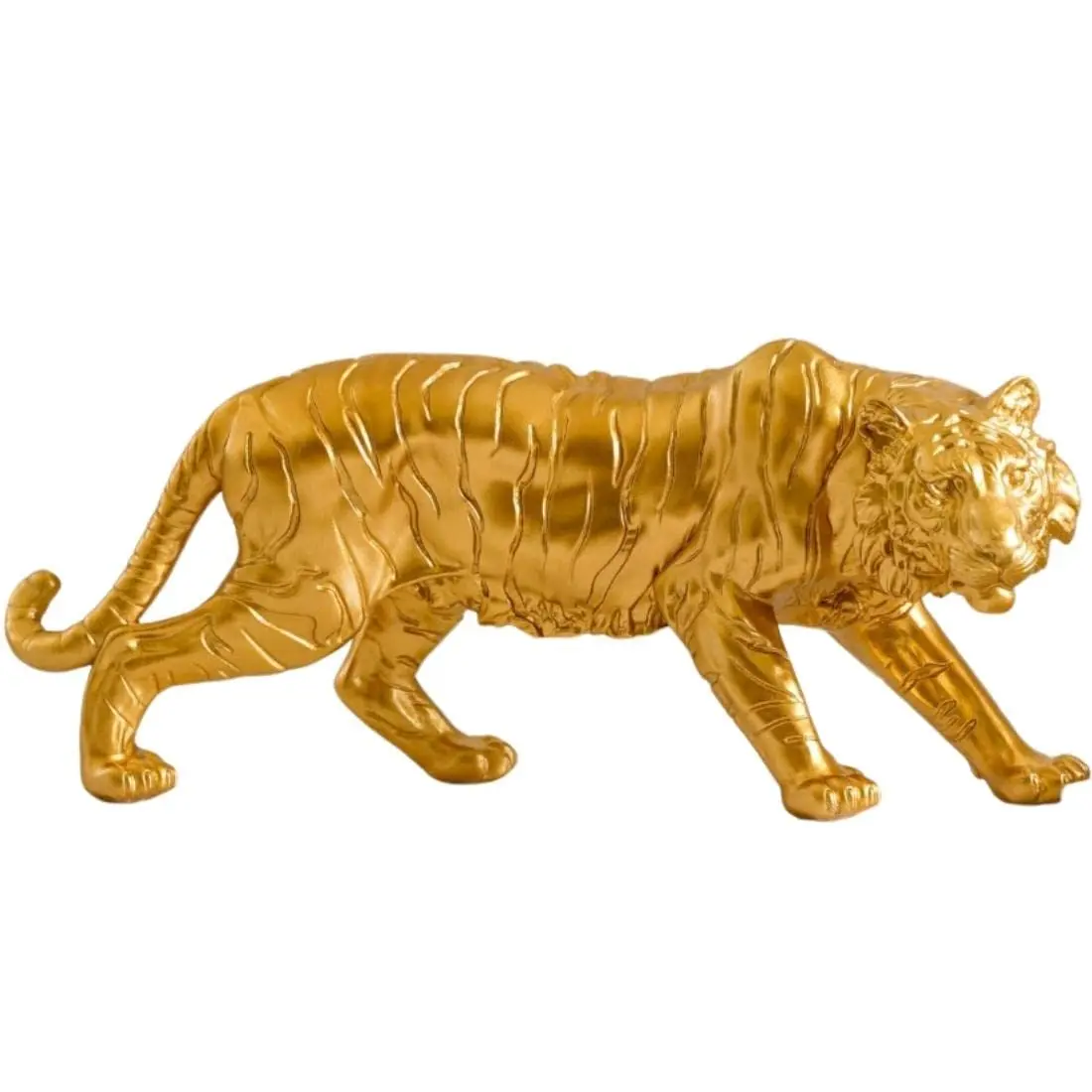 Golden Royal Bengal Tiger Resin Showpiece with Smooth Metallic Finishing for Home Decor Living Room Perfect for Gifting