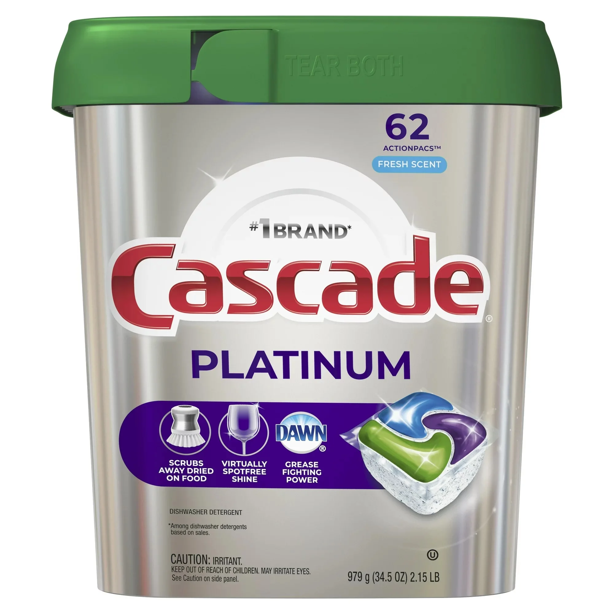 Cascade Platinum ActionPacs Dishwasher Detergent, Fresh Scent, 62 Count