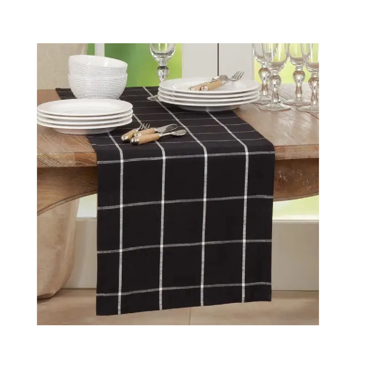 100% Cotton Checked Black Color Quality Table Runner Perfect For Home Kitchen Table Birthday Party Decor Sustainable Reusable