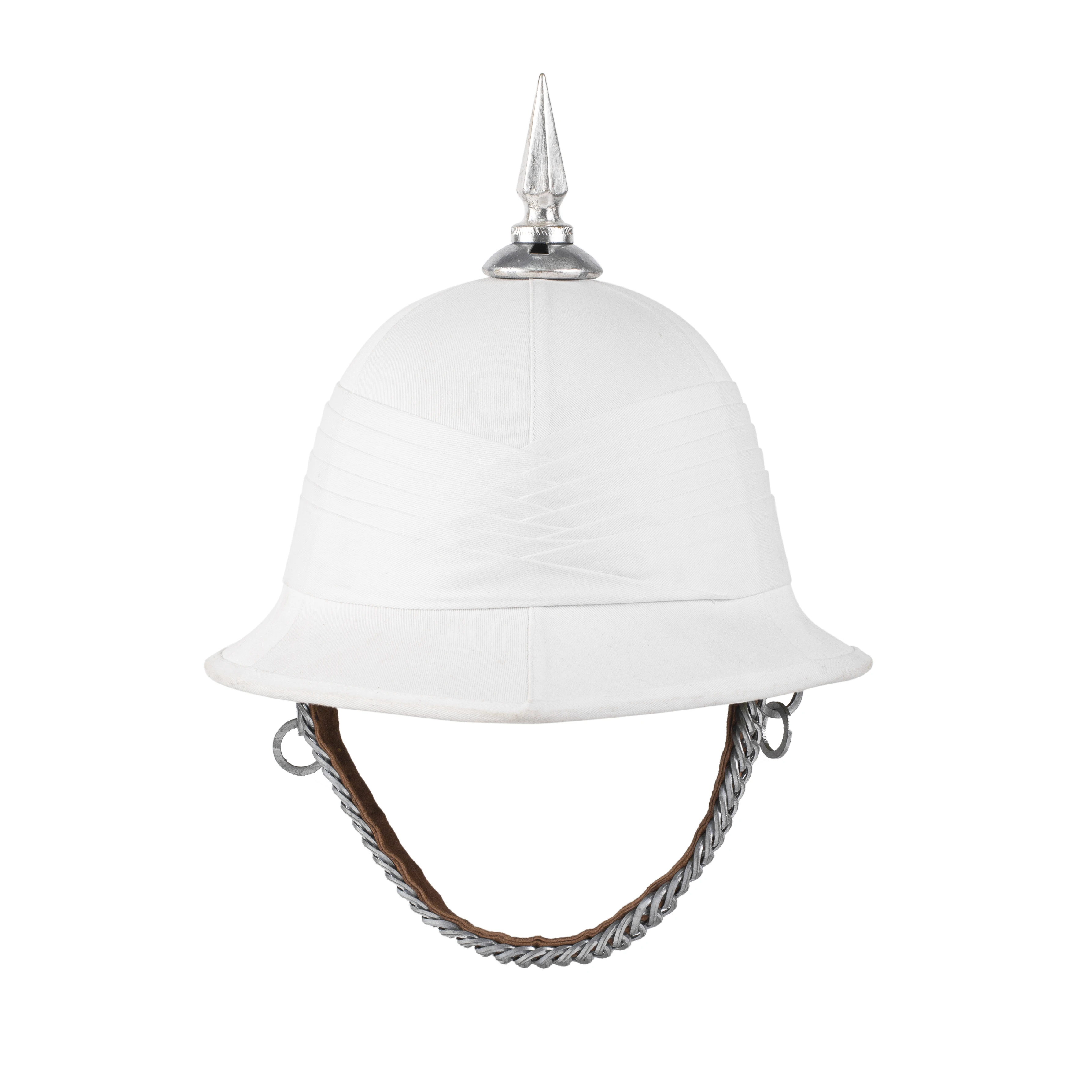 WOLSELEY PITH HELMET IN WHITE  WITH FITTINGS IN CHROME COLOUR