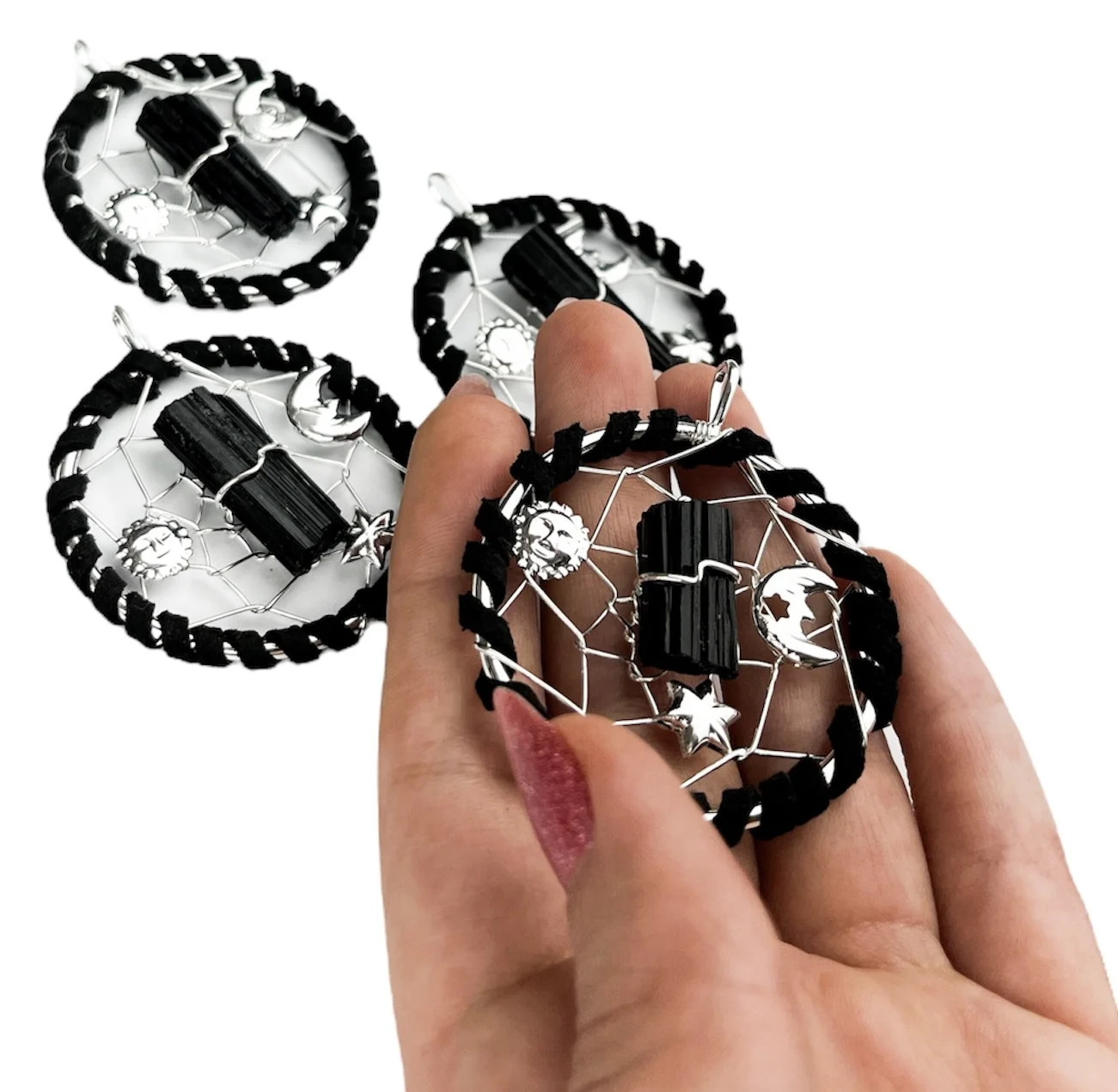 ROUGH TOURMALINE DREAM CATCHER PENDANTS