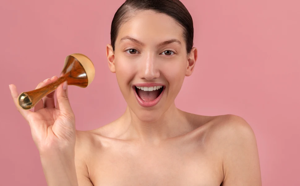 Best Quality TCM Double Side Kansa Wand Massager With Teak Wood Handle Detoxification Deep Relaxation Natural Brown