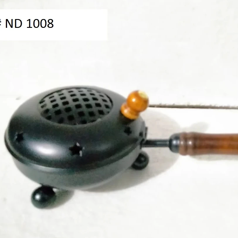 Powder Coated Handicraft Iron Incense and Charcoal Burner With Wooden Knob Handle Electric Cauldron for Tea Scent