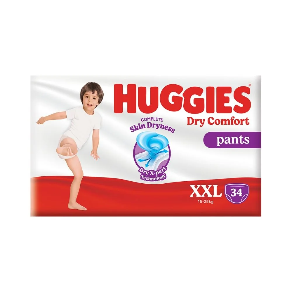 Полная сухость кожи сухие брюки X-pert технологии Huggies сухой Комфорт Подгузники Размер XXL 34 для младенцев