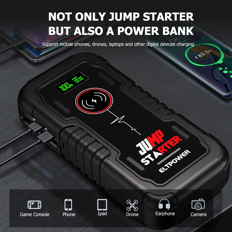 12V 16800mAh Emergency Kits Power Bank Jumper Pack Jumper Box Booster Pack Jumpstarter with Tire Compressor for Car