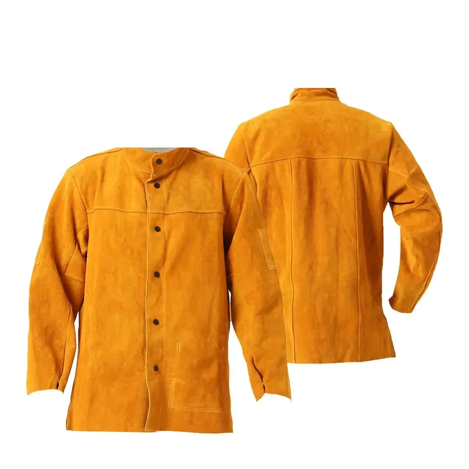 Heat Resistant Cow Split Leather Welding Fire-retardant Safety Jacket Leather Welding Jacket Clothes For Welder Heavy Work