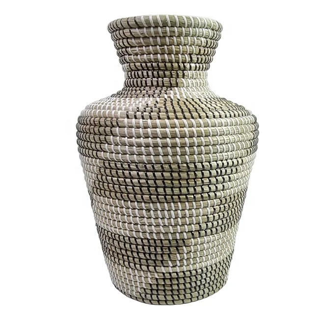 New Decorative Large Woven Natural Water Hyacinth Flower And Plant Vase supplier sesgrass wicker vase floor vase