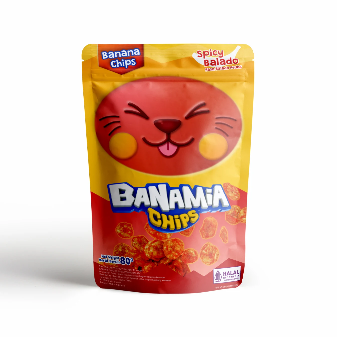Freshly Picked Spicy Flavor Bananamia Chips 80g Fresh Crispy Dried Banana Fruit & Vegetable Snacks with Spicy Balado Flavour