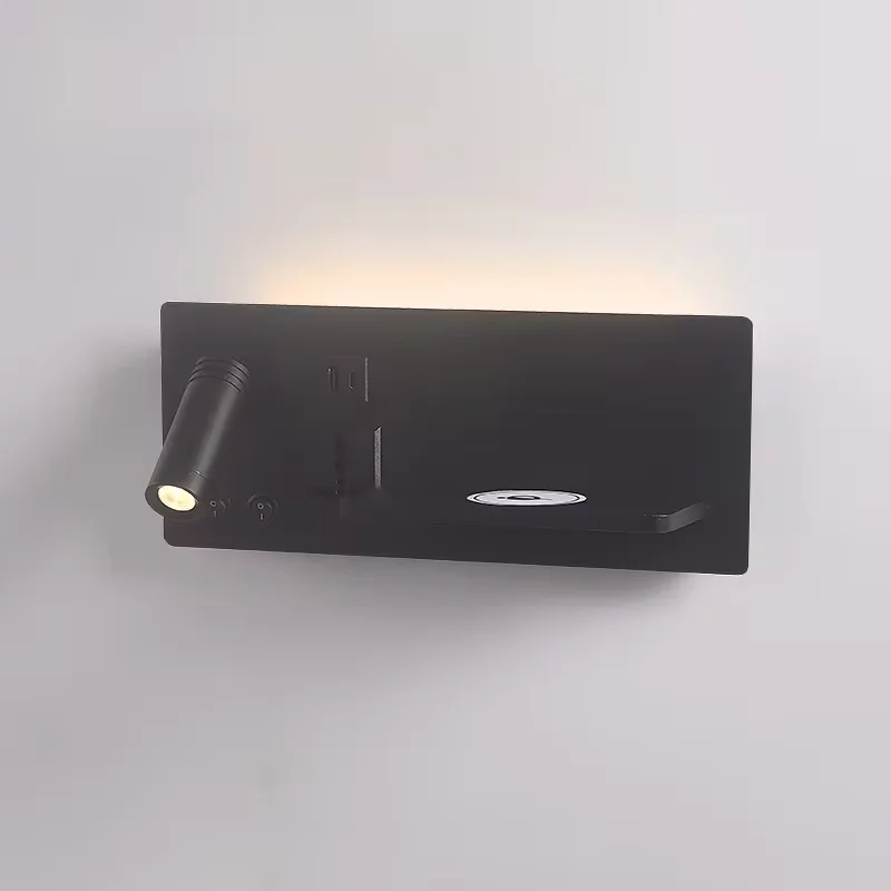 Indoor LED Wall Light Reading Lamp with USB Type-C Wireless Phone Charging Multi Plug Multifunction Bedroom Wall Lamp