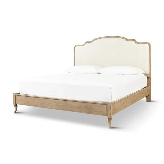 Minimalist European Bed with Upholstered fabric Headboard - antique Handmade manufacture from Jepara Indonesia Furniture
