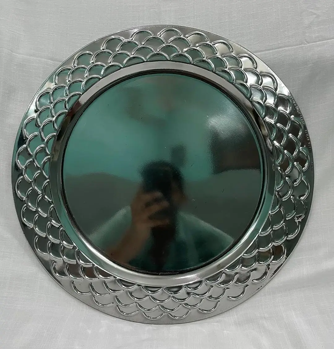Stainless steel Silver Finish Designer Border charger plates with decorative motifs