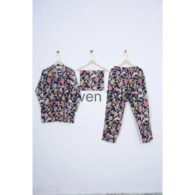 Beautifully Soft Floral Print Cotton Pajama Set for Women Plus Size Casual Style Knee Length Above Washed Technique for Summer