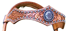 Top quality Western leather Headstall with very fine hand tooled and  carving with brass fancy buckle with  studs