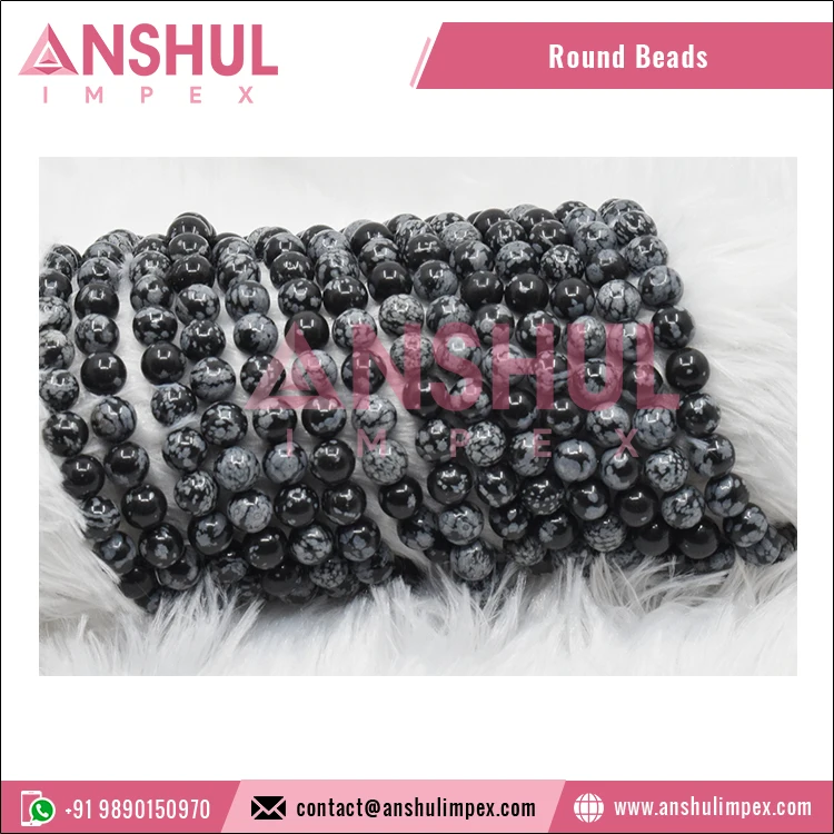 Snowflake Black Obsidian Gemstone 6mm Gemstone Beads Strands Natural Round Beads for Wholesale Purchase