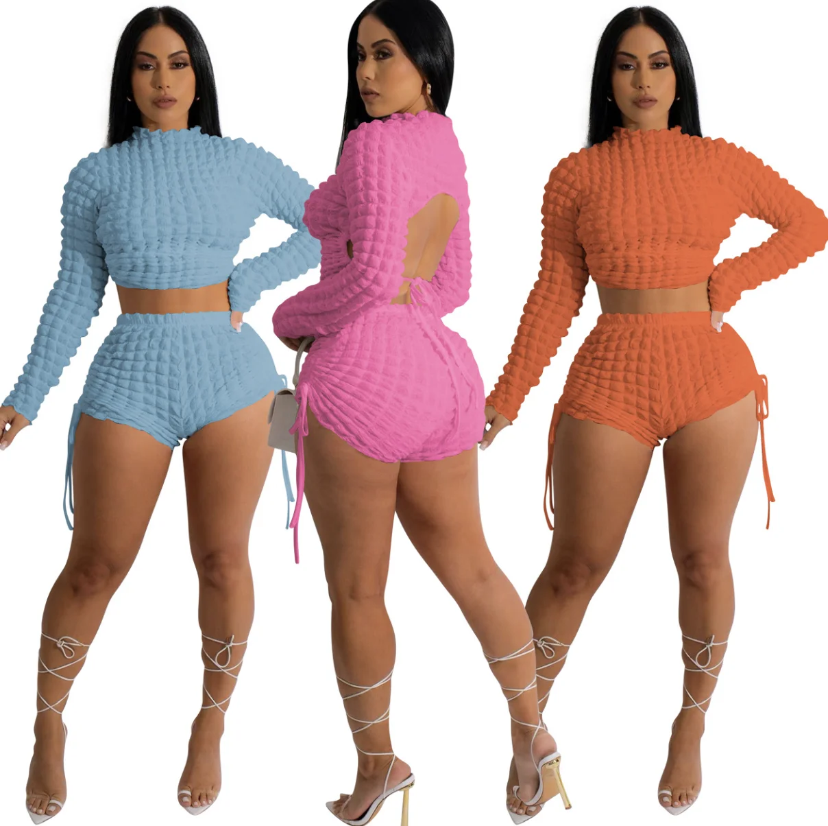 New 2023 Casual Popcorn Fabric Set Womens Spring Fashionable Sets Women Two Piece Set