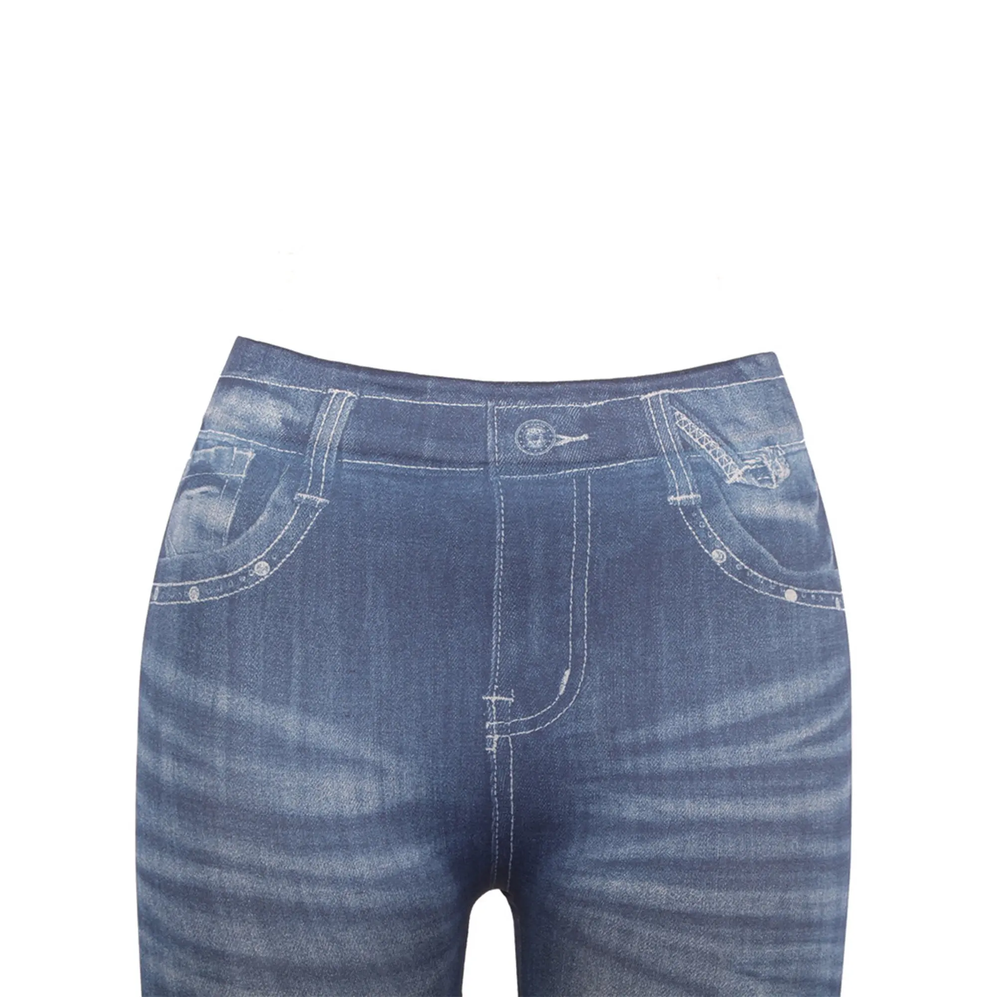 Denim Print Leggings For Women High Waist Soft Jeggings Skinny Tummy Control Girls Pull Up Jean Pencil Jeans Tights Activewear