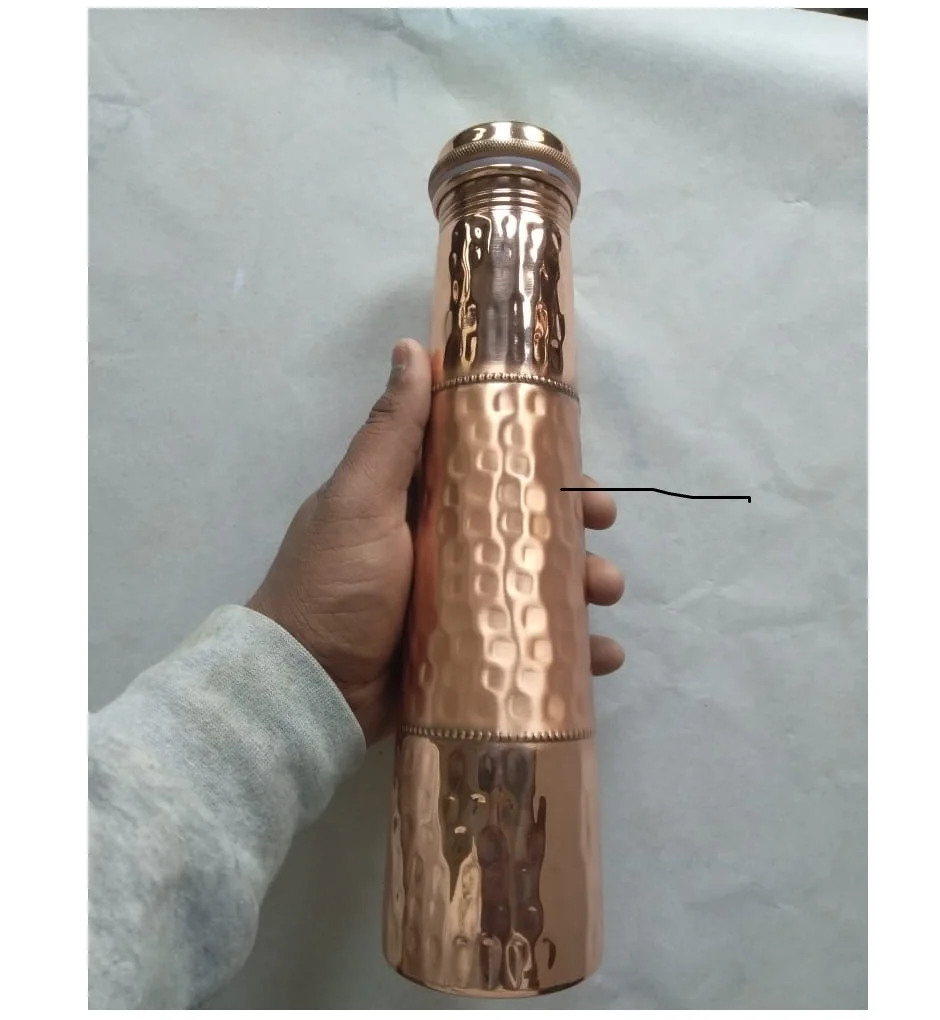 Pure AYURVEDIC 950 ML Water Bottle with 100% Copper Handmade Sports Design SIPPER Silver Craft from India Gym Outdoor Activity