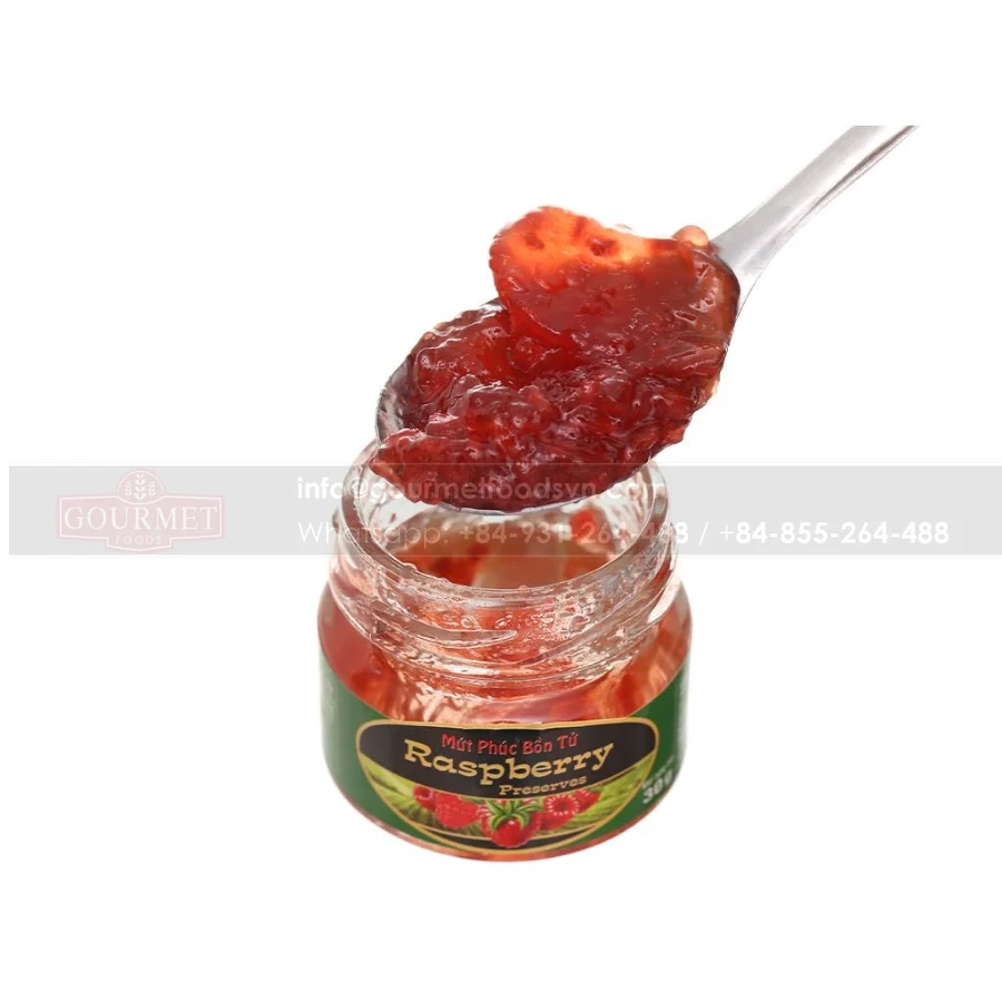 Jar Of Raspberry Jam With Nice Design No Artificial Colors Good For Health Favorite Children Food With Sandwich Biscuit
