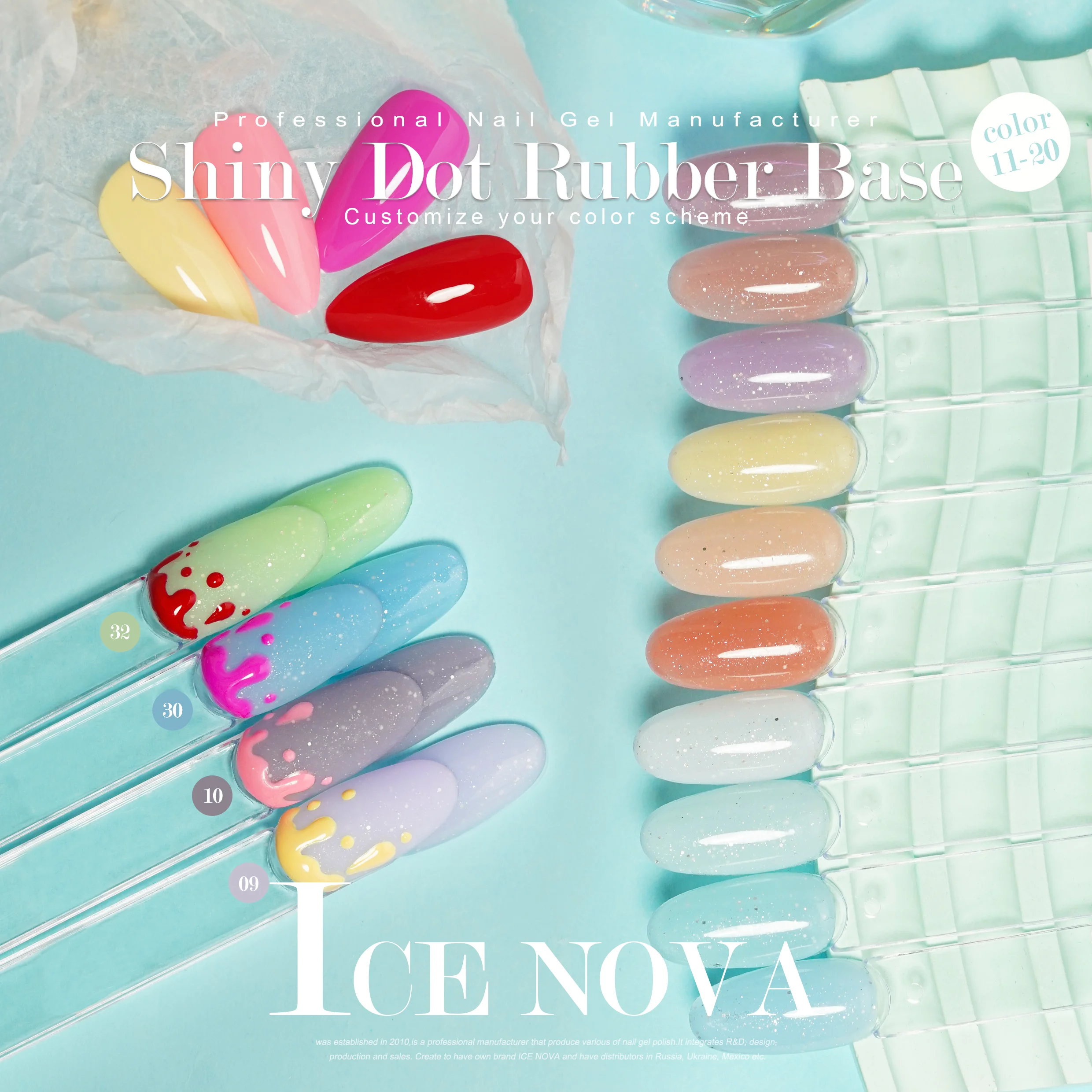 ICE NOVA Newest Glitter Multicolor Rubber Base Gel Uv Gel Nail Polish Shiny Rubber Base Coat