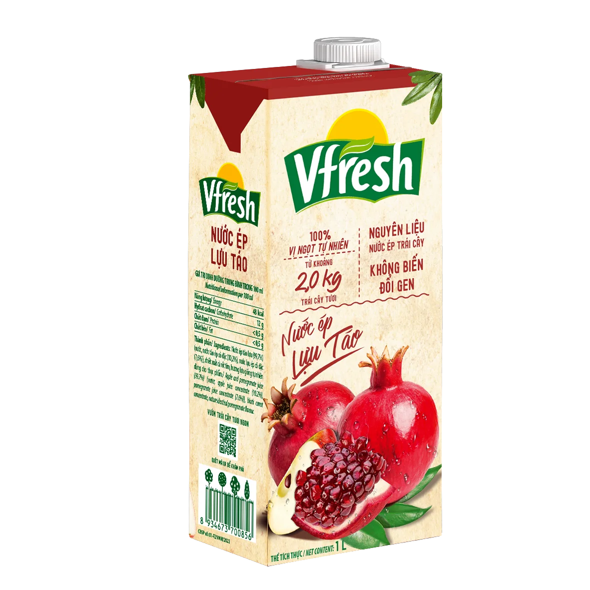 Vinamilk - Vfresh Brand - Super Premium Fruits Juice - Pomegranate & Apple Flavor - Box 1 Litre X 12 Boxes Per Carton Normal